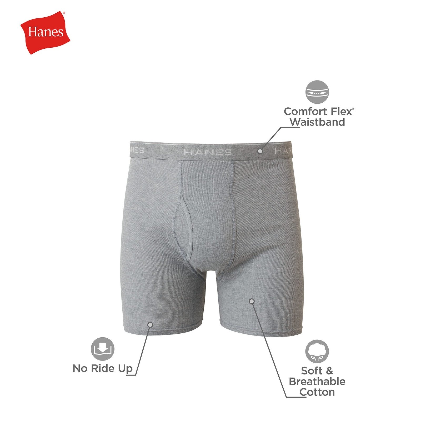 Hanes Boxer Briefs, Cool Comfort Cotton, No-Ride-Up, 5 Pack, Medium