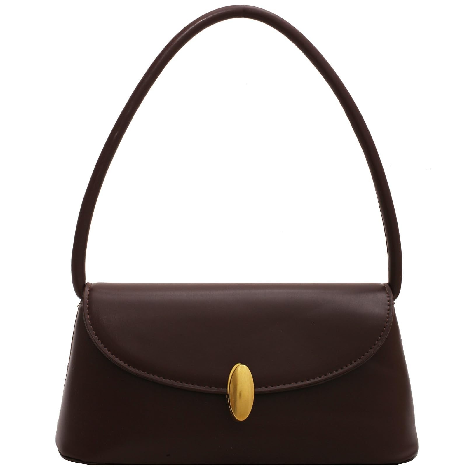 Espresso Retro Shoulder Bag, Small Faux Leather Tote for Women