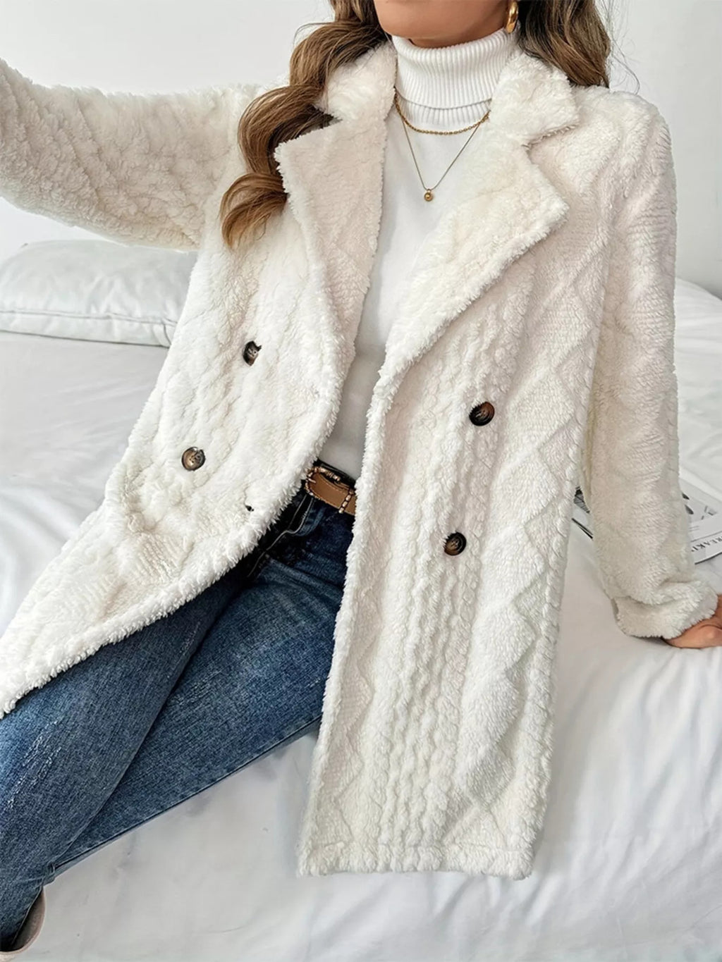 Fleece Double-Breasted Longline Coat