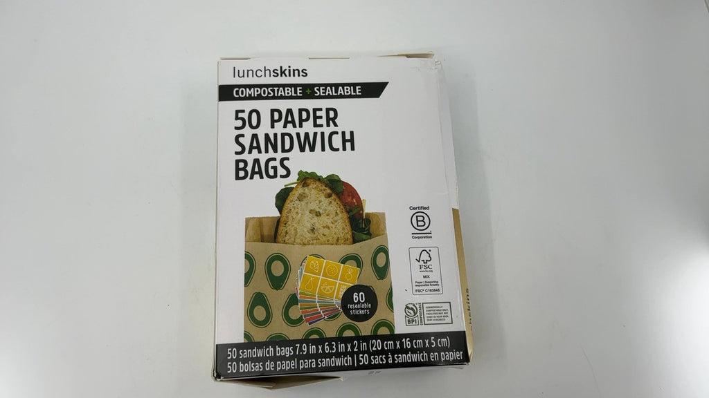 Eco-Friendly Sandwich Bags - 50 Count, Kraft Paper w/ Resealable Stickers