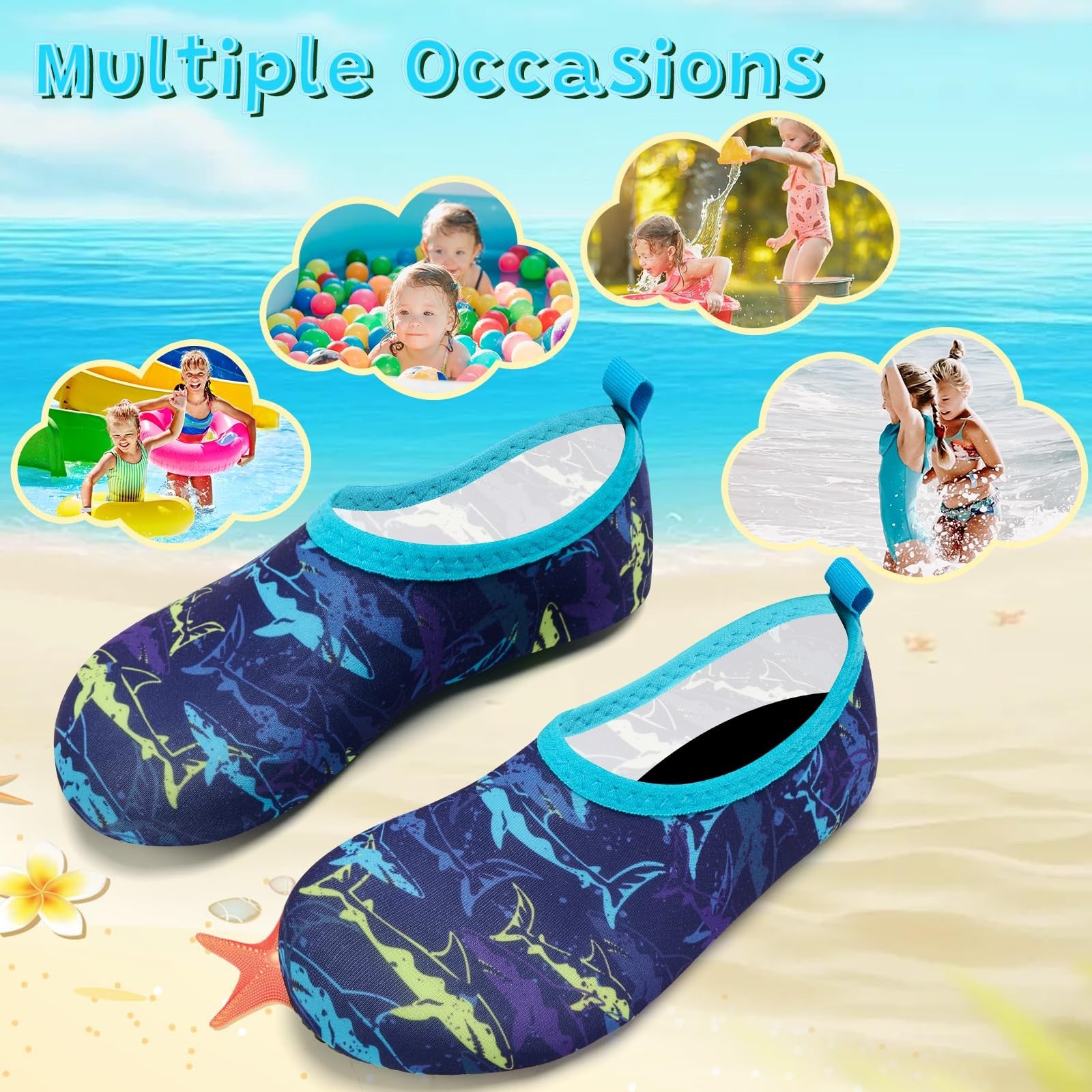 VIFUUR Kids Aqua Socks Water Shoes Purple Yellow Fish Quick Dry 28/29
