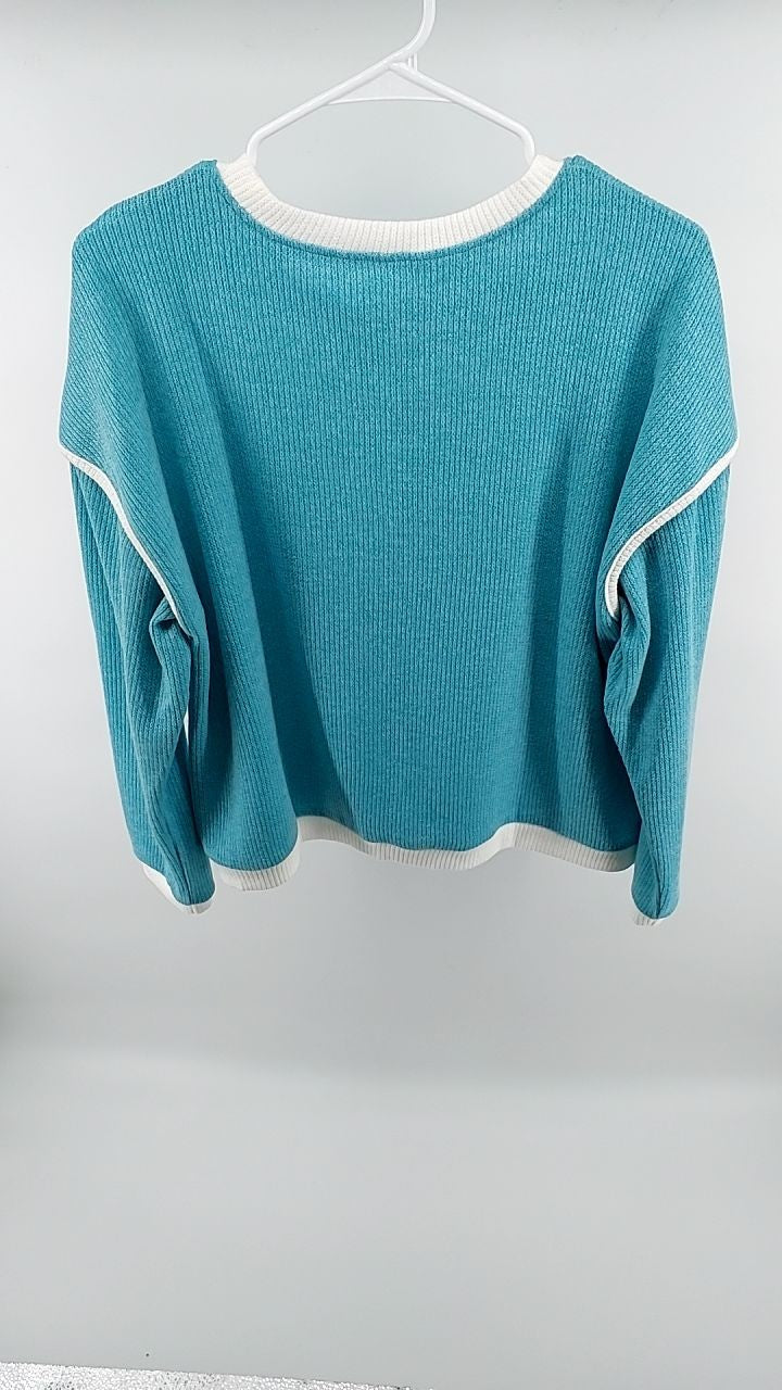Ribbed Contrast Trim Long Sleeve Top
