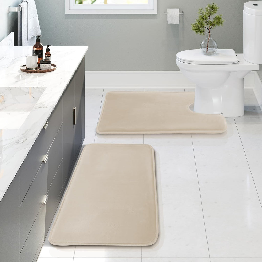 Ultra Soft Memory Foam Bath Rugs, Non-Slip, 17x24 in, Linen Color