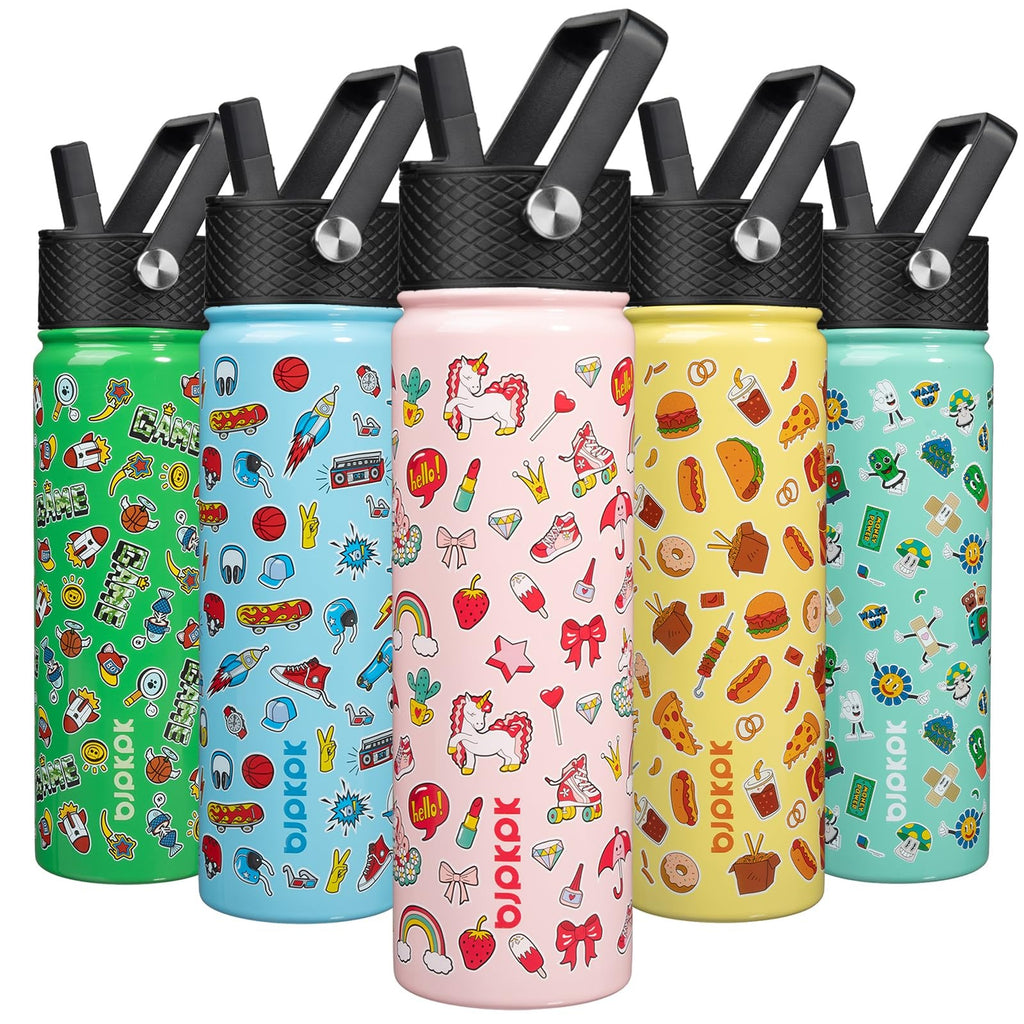 Reusable 22oz Stainless Steel Water Bottle w/ Straw, Unicorn Design