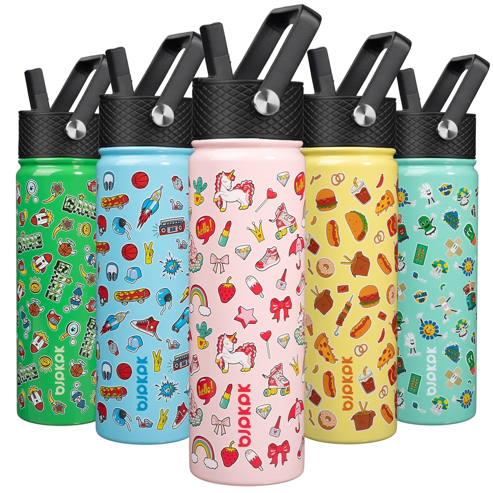 Reusable 22oz Stainless Steel Water Bottle w/ Straw, Unicorn Design