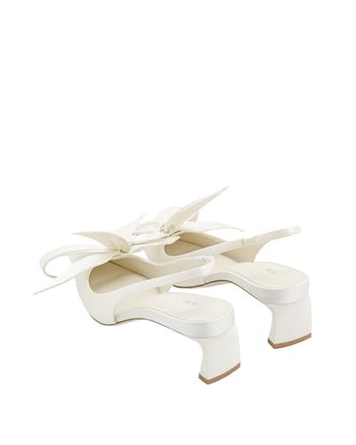 JW PEI Women's Queena Floral Appliques Slingback Pumps - Ivory White, 6.5