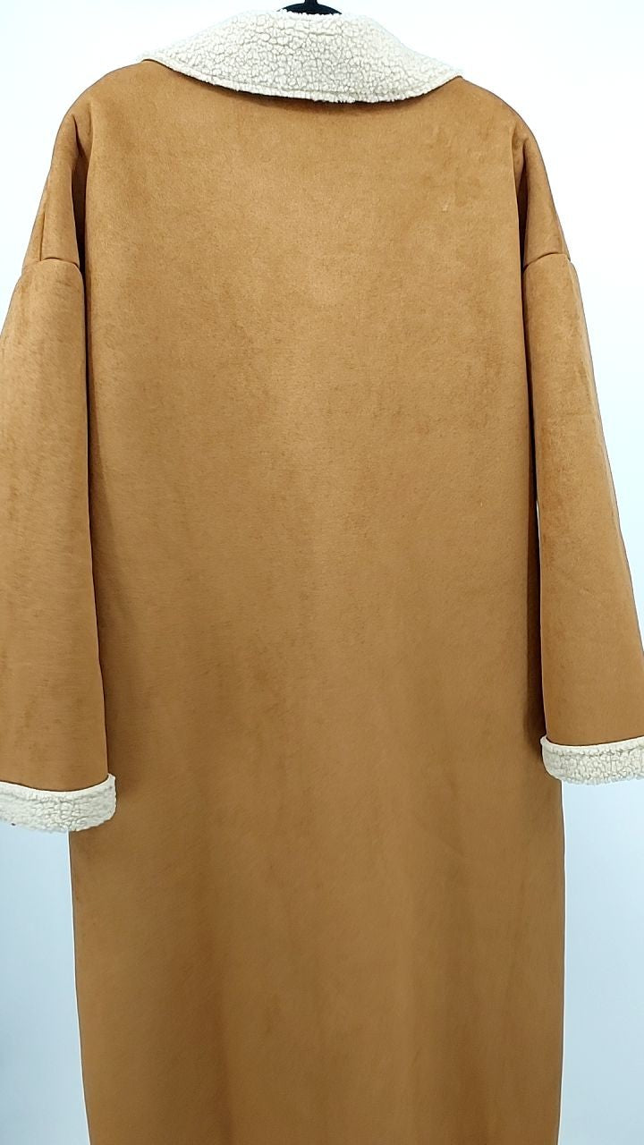 Plus Size Drop Shoulder Sherpa Longline Coat