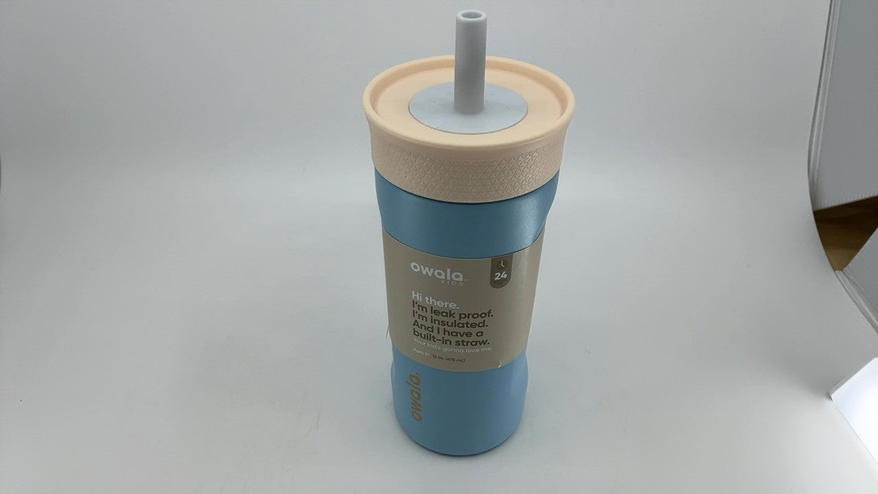 Owala 12 Oz Kids Stainless Steel Tumbler Tan & Blue, Spill Resistant
