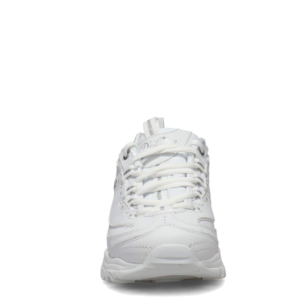 Skechers Sport Women's D'Lites Memory Foam Lace-up Sneaker,White Silver,8 W US