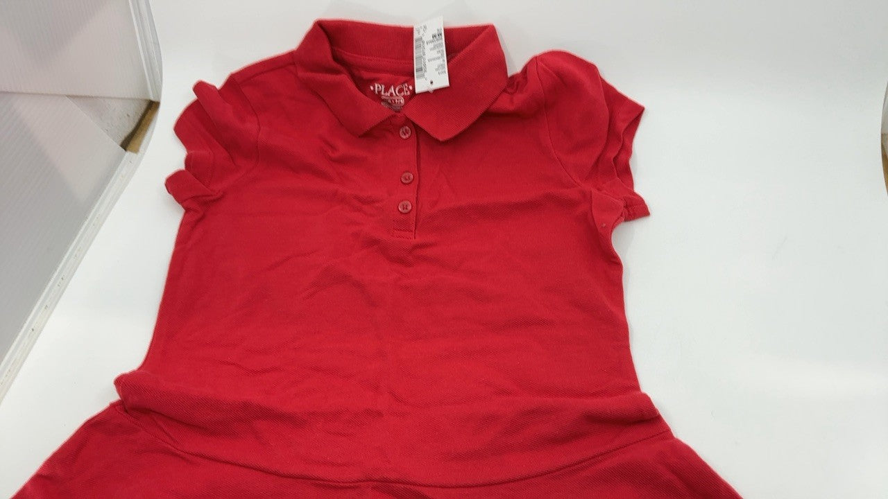 Medium Ruby Pique Polo Dress for Girls, Short Sleeve, Drop Waist