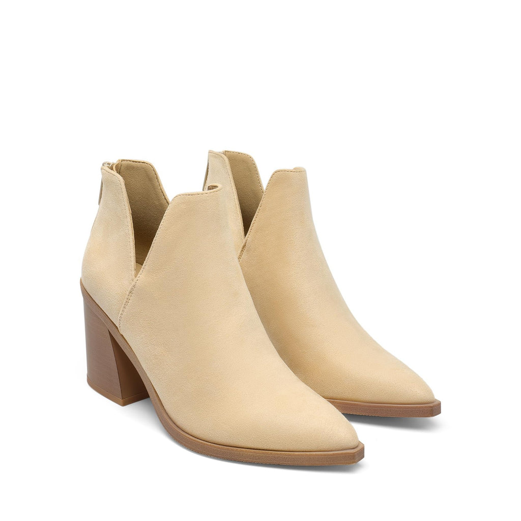 Women's Chunky Heel Ankle Boots 5.5 Nude Suede Pointed Toe