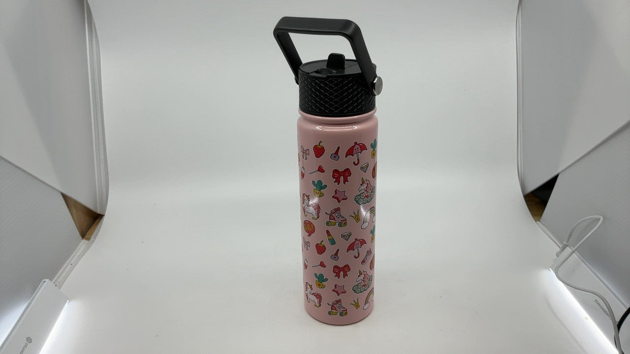 Reusable 22oz Stainless Steel Water Bottle w/ Straw, Unicorn Design