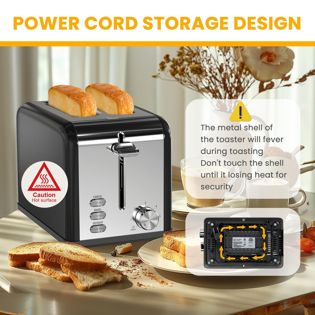 Black 2-Slice Toaster w/ 6 Browning Settings & Removable Crumb Tray