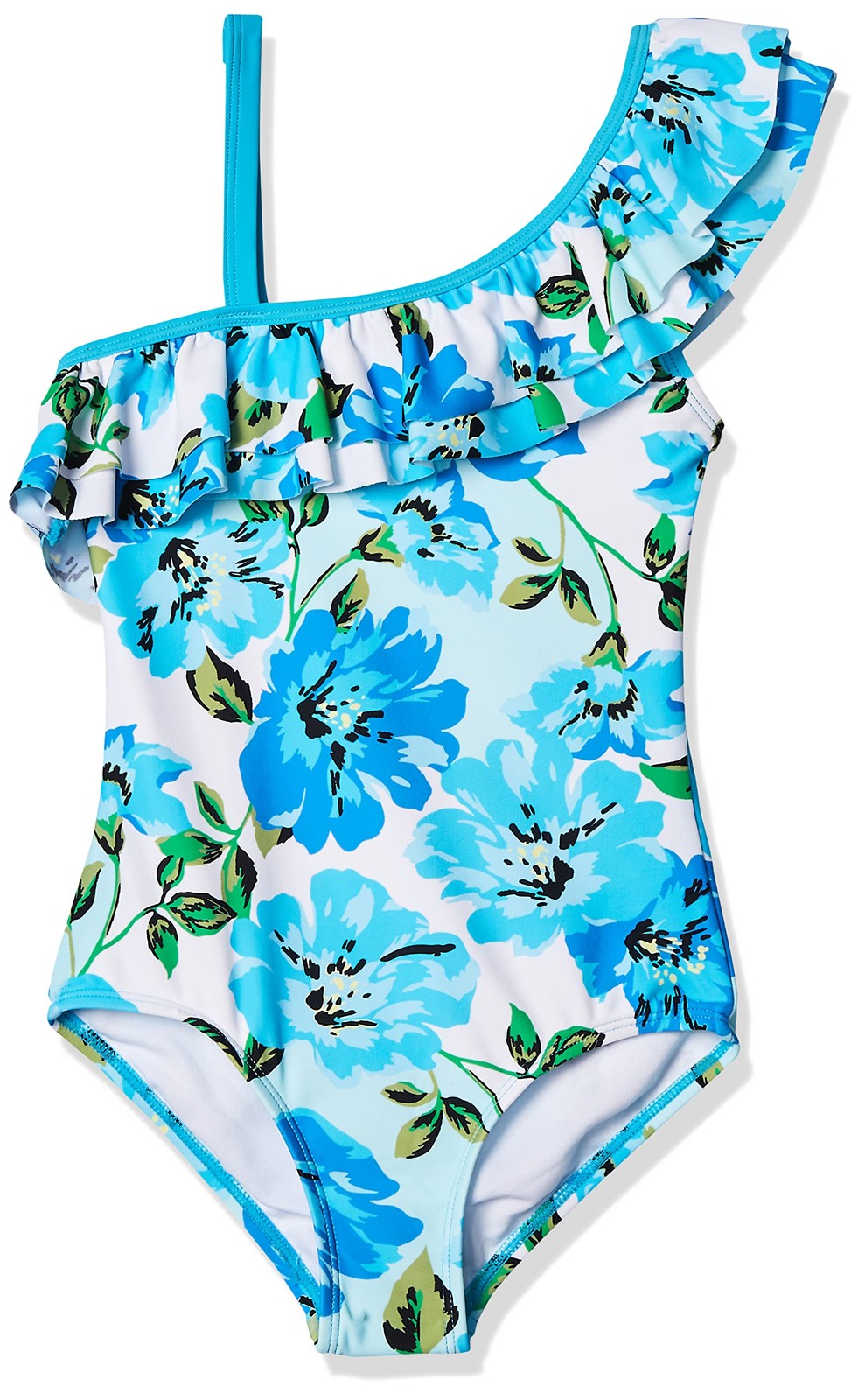 1-Piece Floral Ruffle Swimsuit, Kanu Surf, Flower Power Blue, Size 14