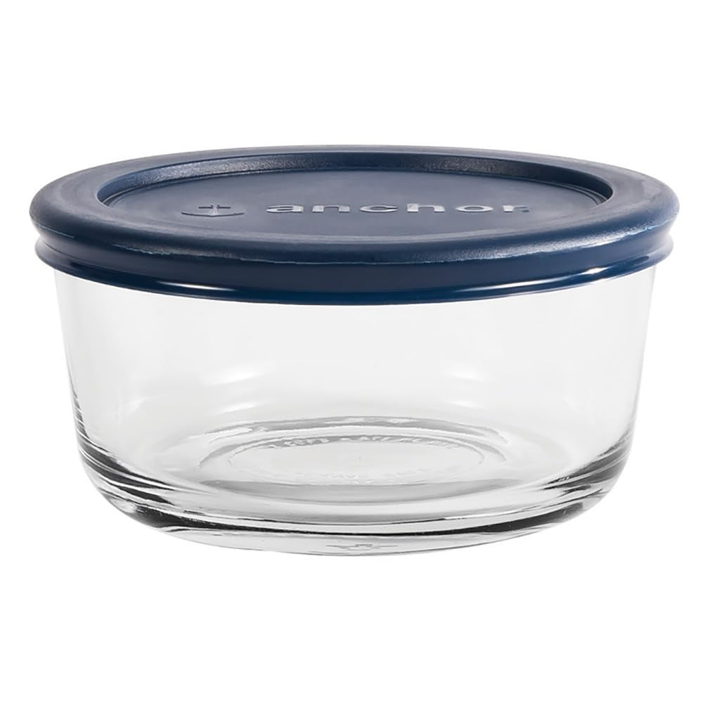 Set of 4 Glass Storage Containers 2 Cup w/ Navy SnugFit Lids