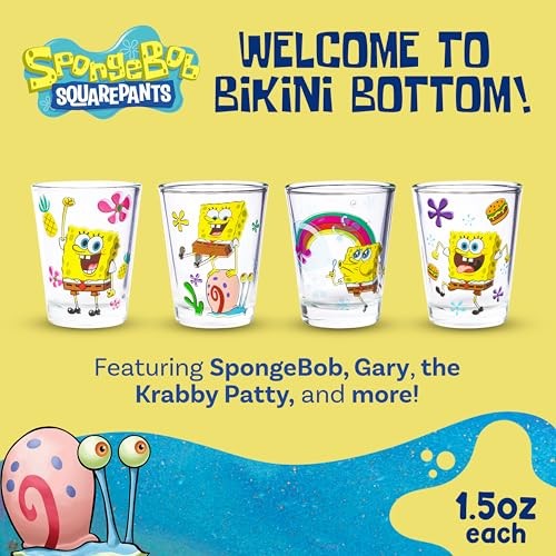 SpongeBob SquarePants 4 Piece Glass Set 1.5 Oz - Official Merchandise