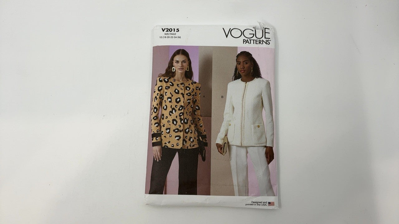 Vogue V2015 Semi-Fitted Jacket Sewing Pattern Sizes 18-26 Multicolor