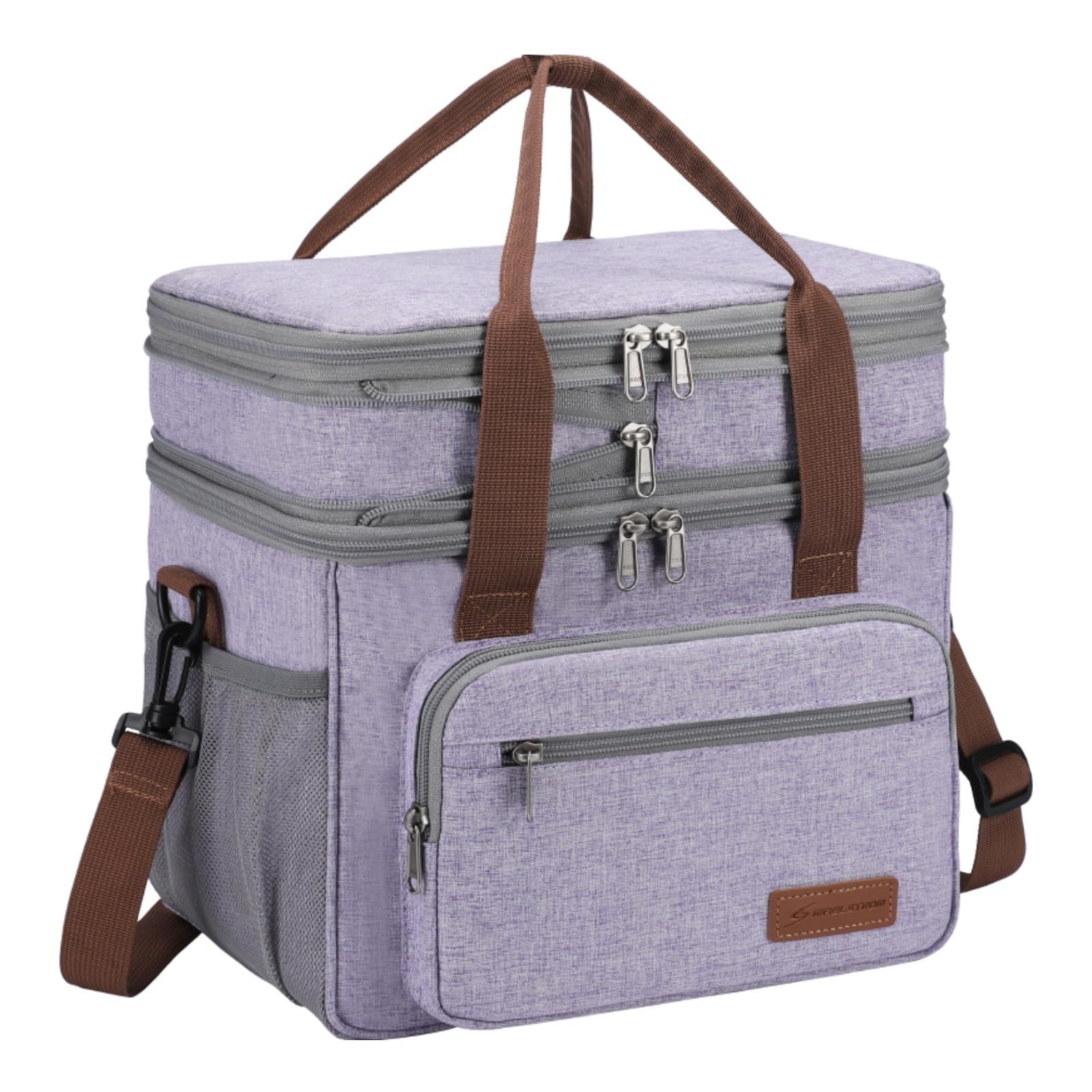 Expandable 23L Lunch Bag, Insulated Cooler with Side Pocket, Lavender