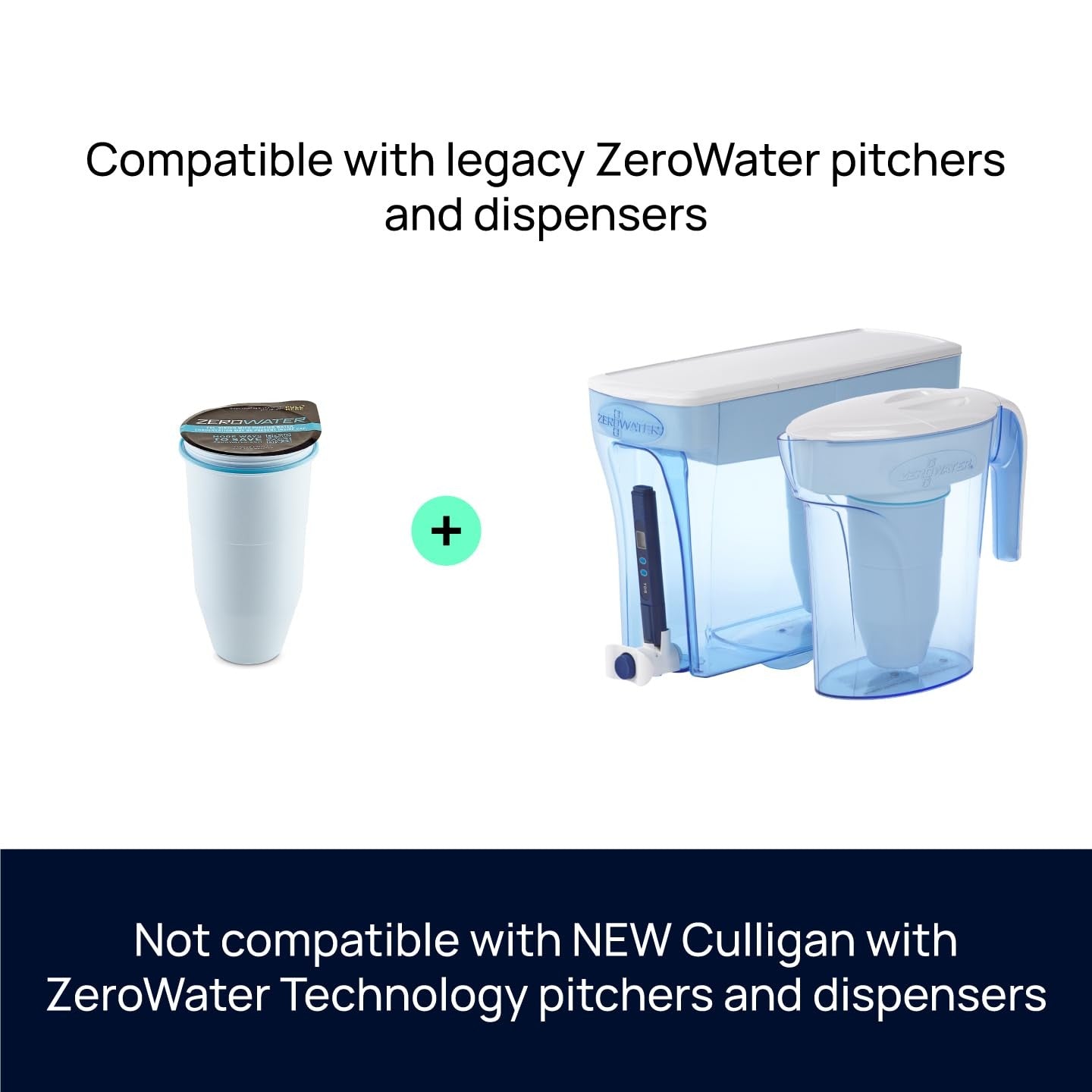 ZeroWater 10-Cup Filtration Pitcher - 5-Stage TDS Filter, Space-Saving