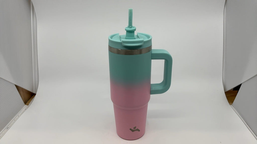 30 oz Insulated Tumbler w/ Handle & 2 Straws, Stainless Steel, Gum