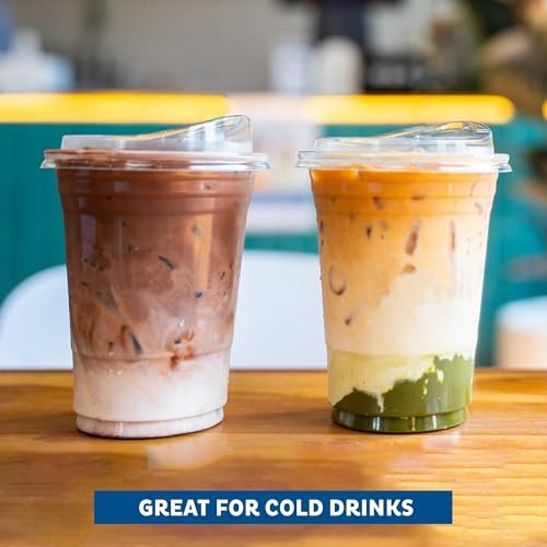 100 Pack 12 Oz Clear Plastic Cups w/ Strawless Sip Lids - Disposable Tumblers