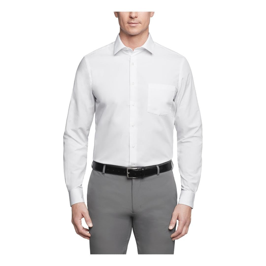 Van Heusen Men's Dress Shirt Regular Fit White 17.5" Neck 36-37" Sleeve