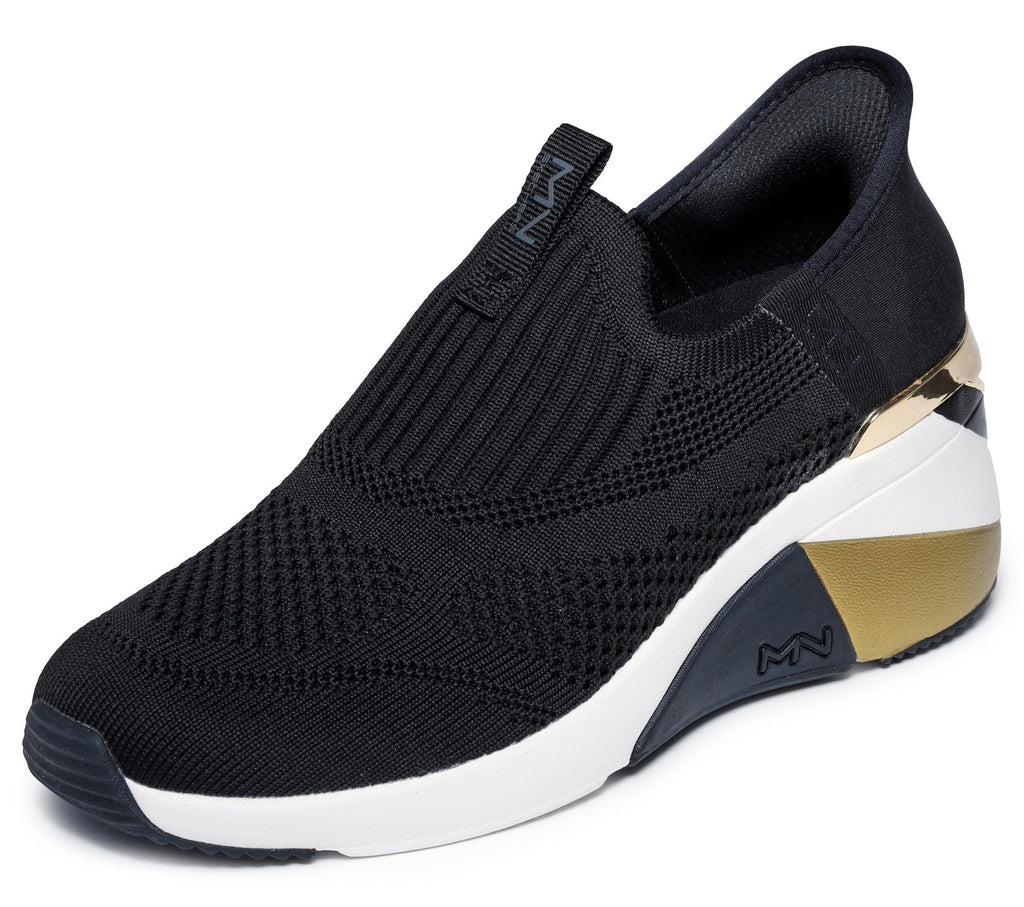 Skechers Women's A-Wedge-Crecent Hands Free Slip-ins Sneaker, Black, 7.5