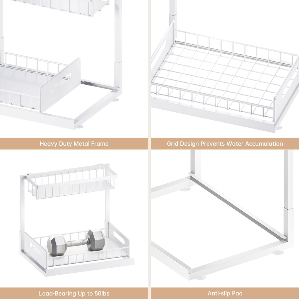 Slide Out Cabinet Organizer, White, 1 Pack for Kitchen & Bathroom