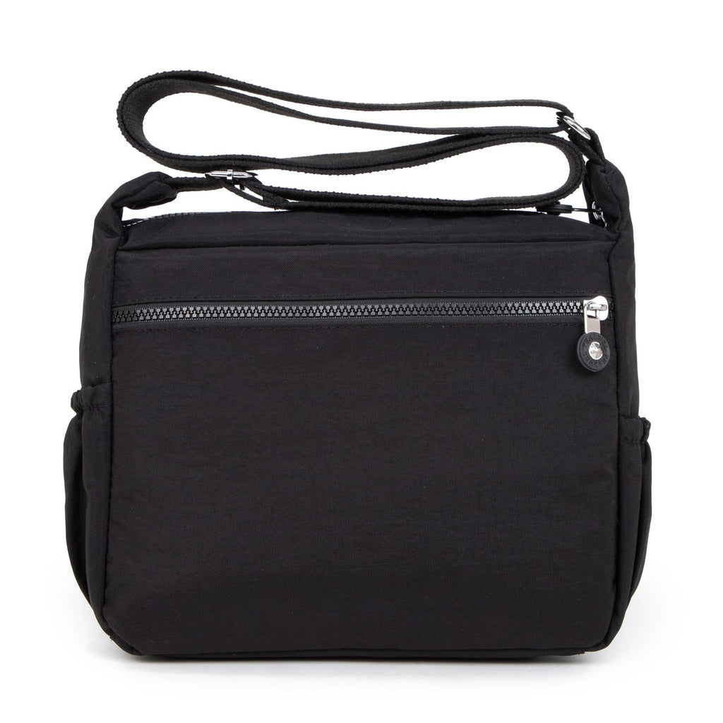 Lightweight Black Handbag for Women - 10 Pocket Nylon Tote w/ Adjustable Strap