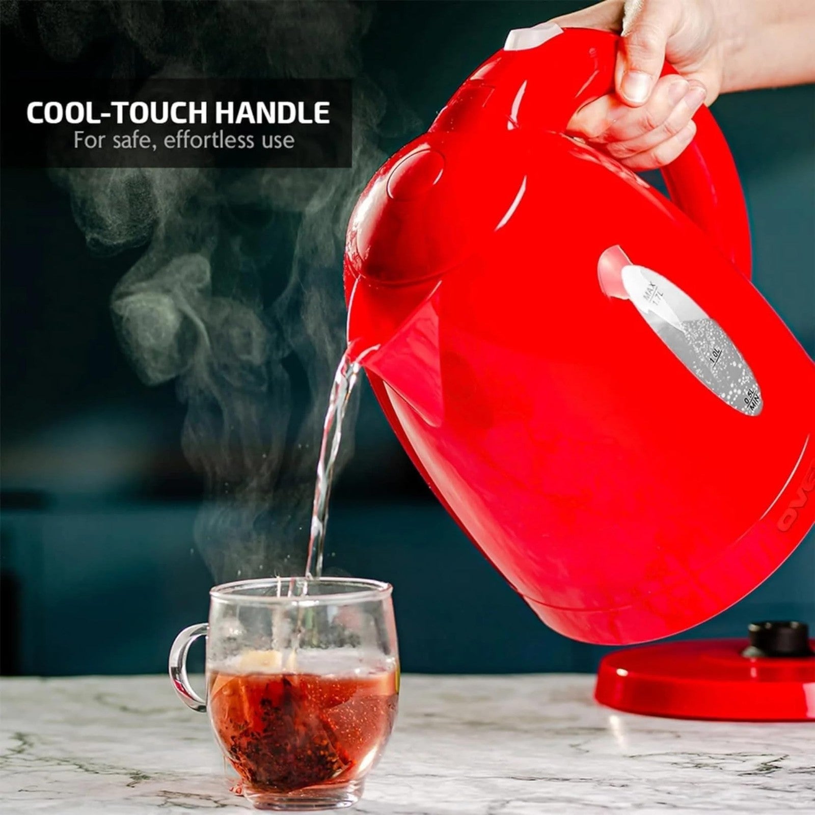 OVENTE Red Electric Kettle 1.7L Fast Boiling w/ Auto Shut-Off Feature
