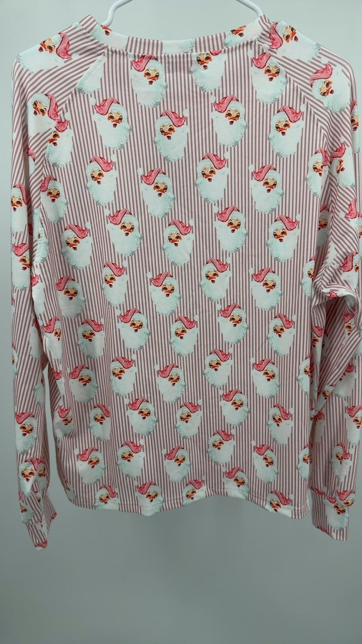 Santa Print Long Sleeve Top and Pants Lounge Set