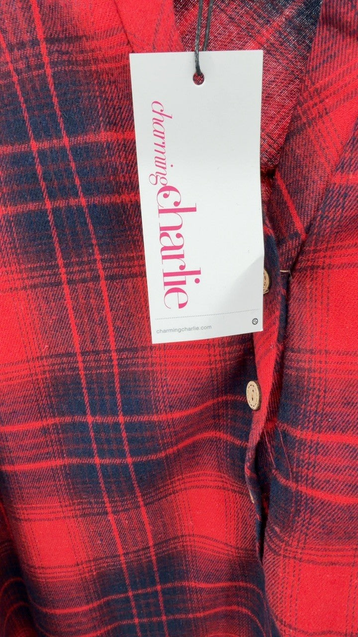 Plaid Half Button Long Sleeve Blouse