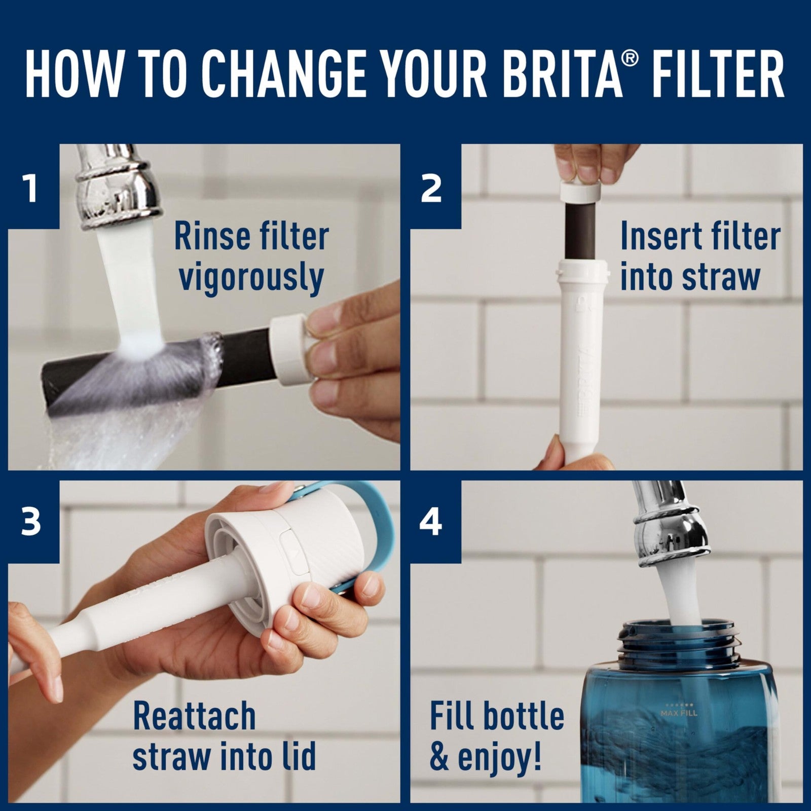 6 Pack Brita Water Bottle Filters, BPA-Free, Lasts 2 Months, Fits All Models