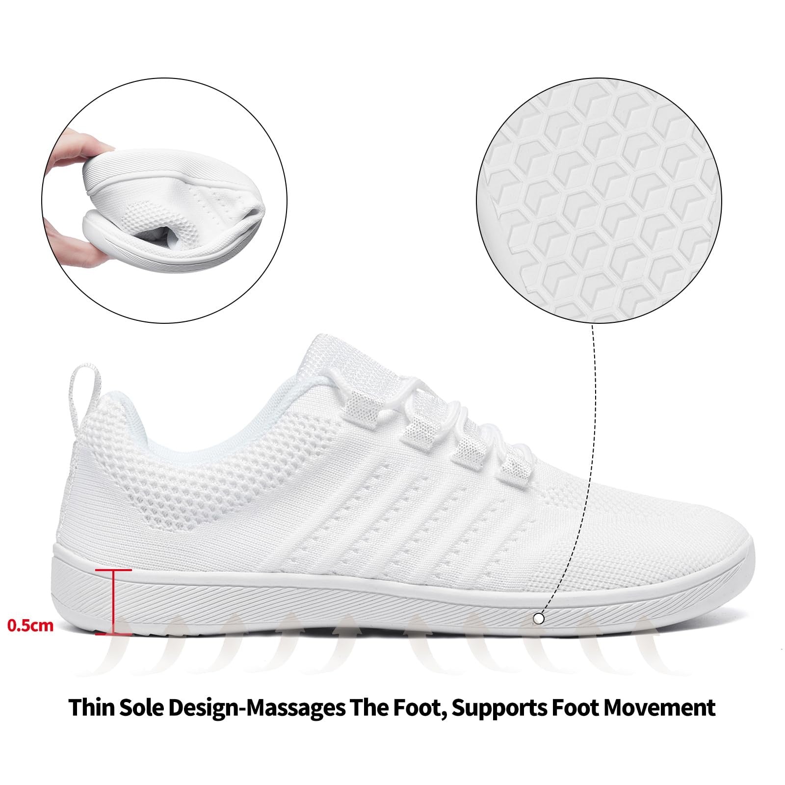 Limberun Wide Toe Box Sneakers White 5W/4M Minimalist Walking Shoes