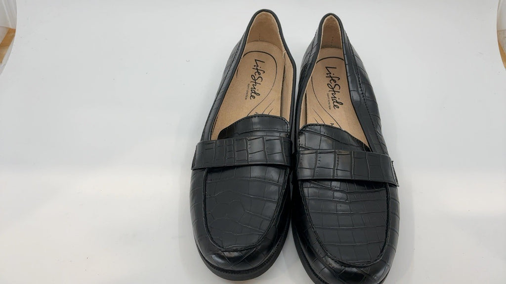 LifeStride Womens Sonoma 2 Slip On Loafers Black Croco 7.5 M