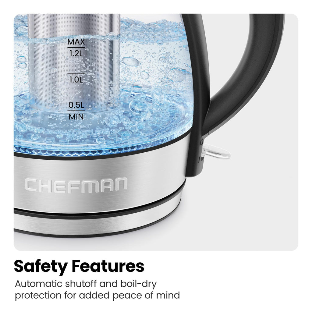 1.2L Cordless Electric Kettle, Chefman, LED Light, Boil-Dry Protection