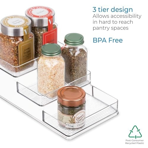 Recycled Plastic 3-Tier Spice Rack Organizer, Clear, 6.25x4x1.25in