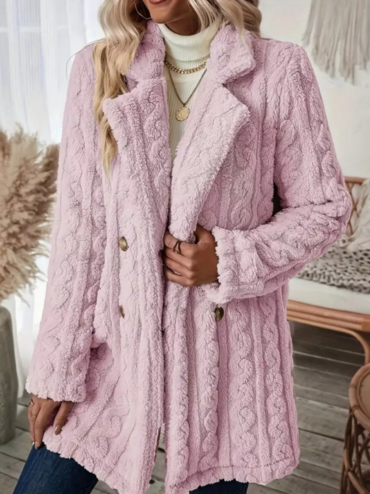 Cozy Faux Shearling Double-Breasted Outerwear