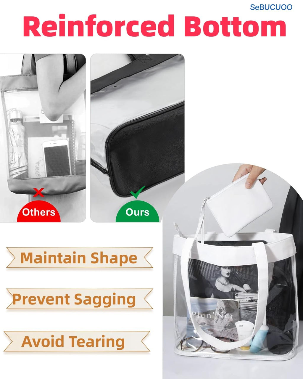 Clear Stadium Bag 12x6x12, Water Resistant Tote for Events & Festivals