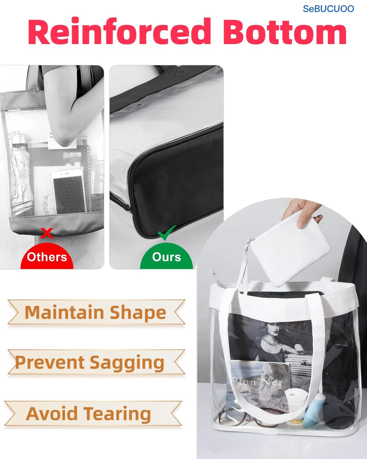 Clear Stadium Bag 12x6x12, Water Resistant Tote for Events & Festivals