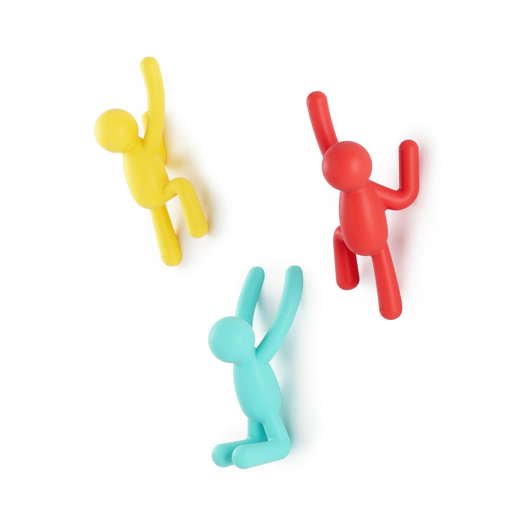 Multicolored Buddy Wall Hooks, Set of 3, Wall-Mounted Coat Hooks