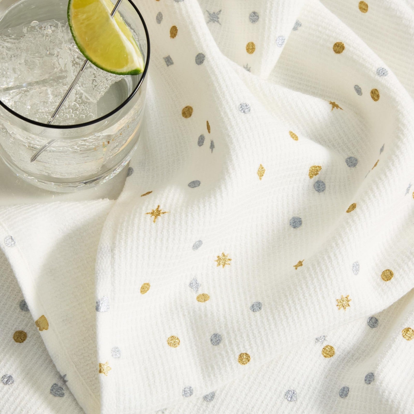 Ivory/Gold/Silver Kitchen Towels Set, Kate Spade, 100% Cotton, 2-Pack, 17x28