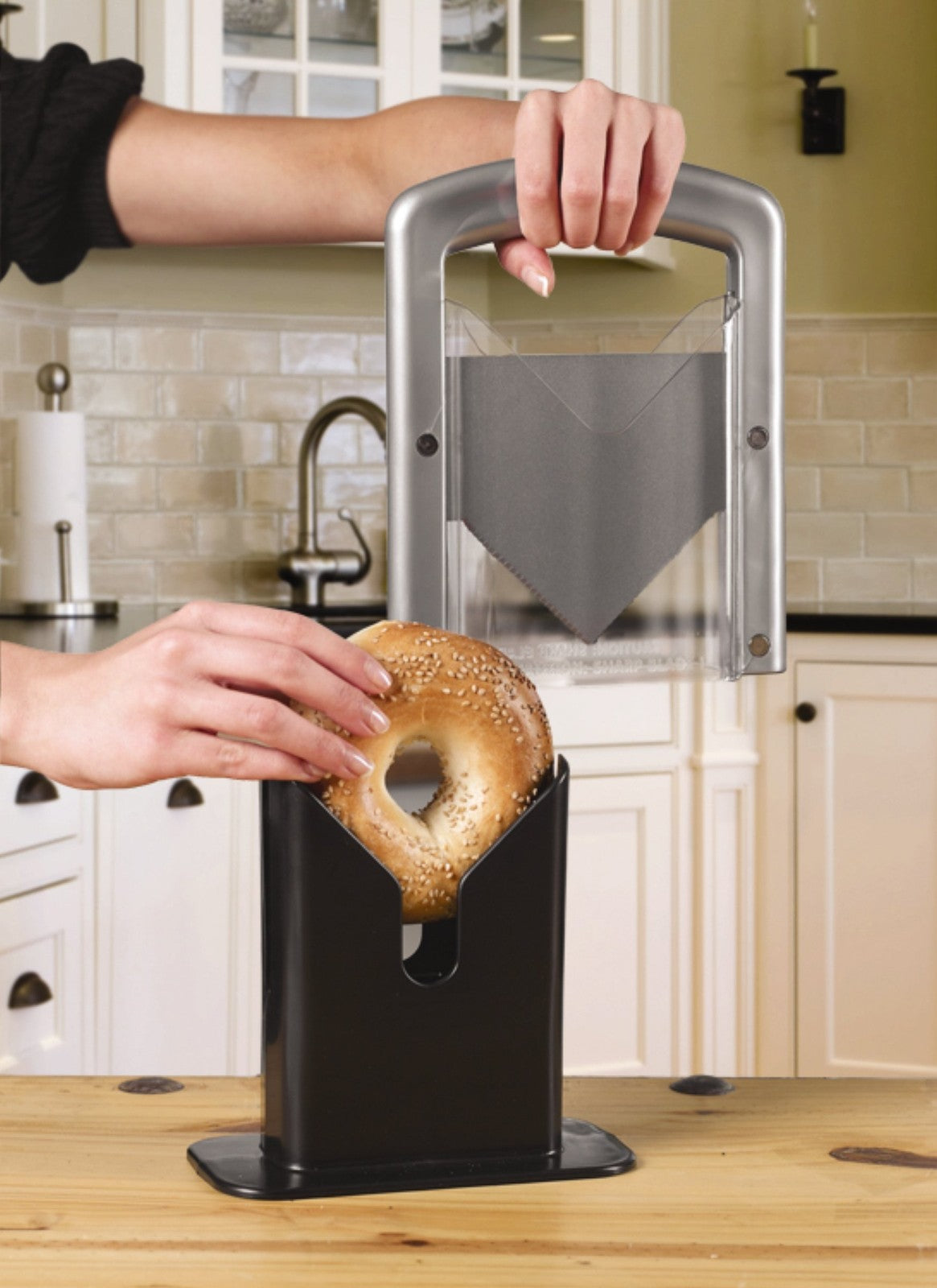 Silver Bagel Guillotine Slicer, 9.25-Inch, Durable Stainless Steel