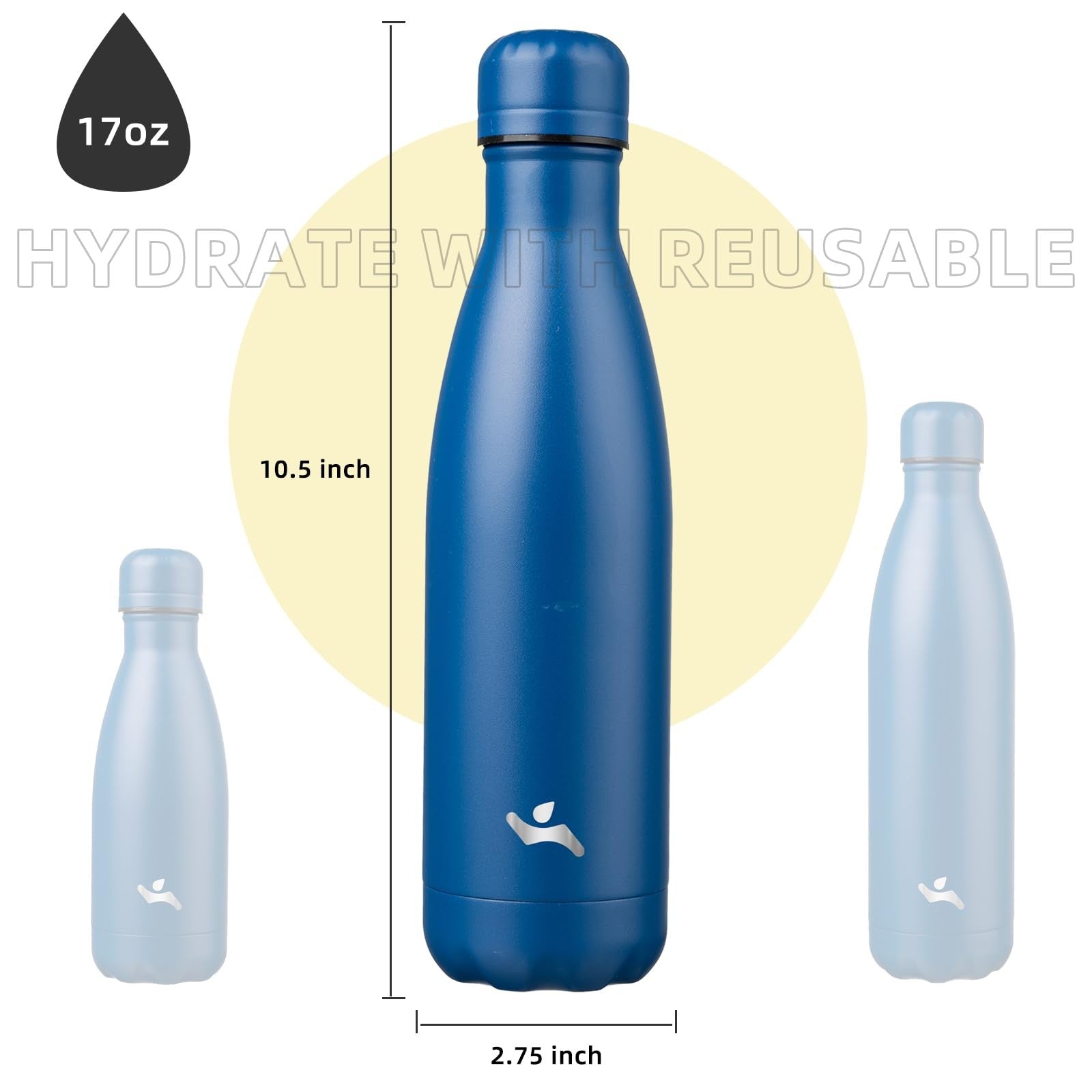 Konokyo 17oz Insulated Flask, Blue Stainless Steel, Travel Ready