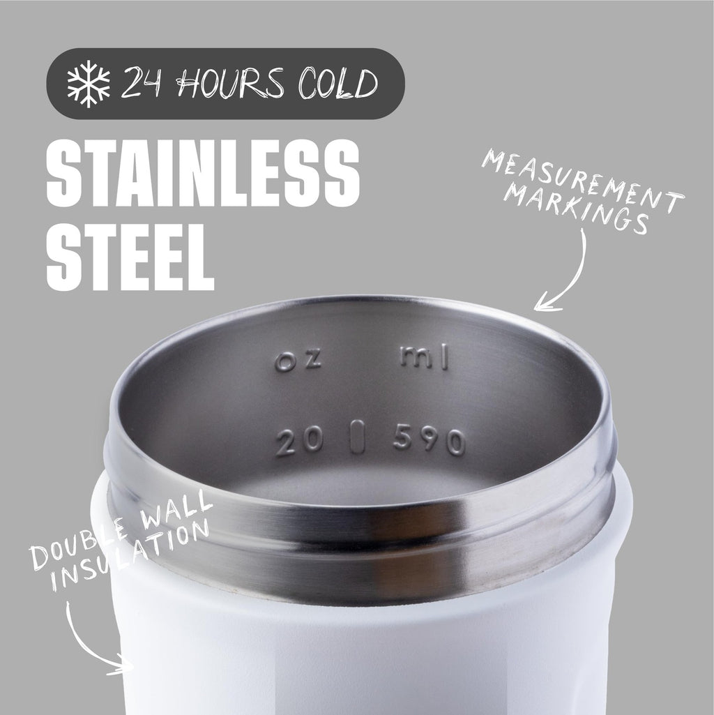 BlenderBottle Strada 24oz Shaker Cup, Insulated Stainless Steel - White