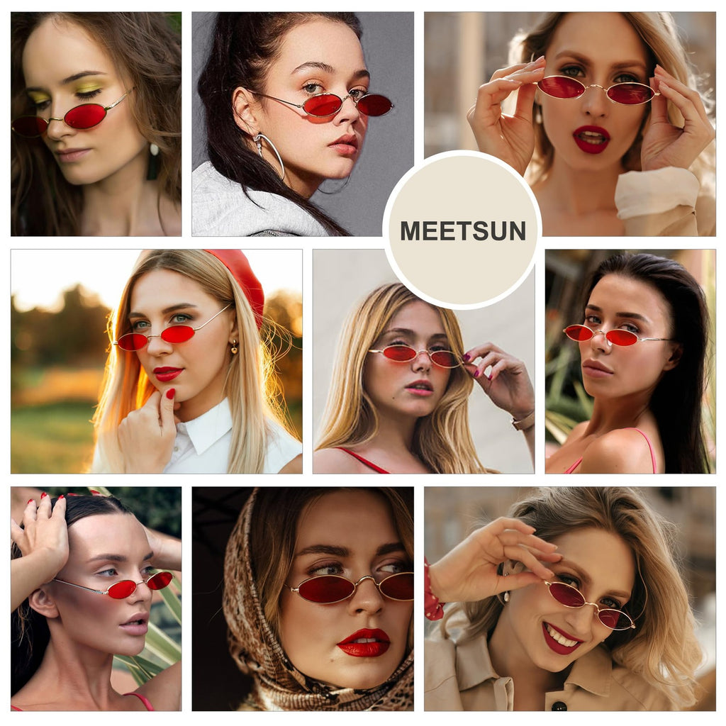 MEETSUN Vintage 90s Small Oval Sunglasses For Women Men Metal Frames Designer