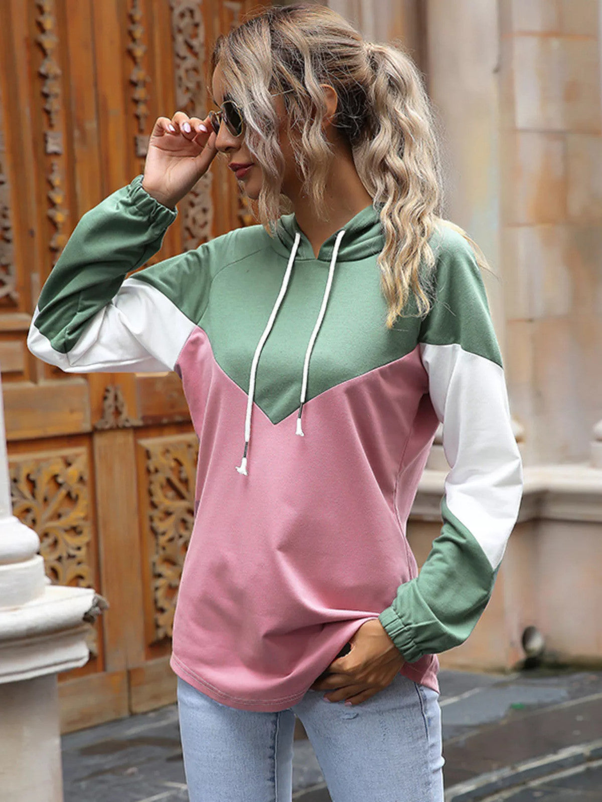 Color Block Casual Long Sleeve Hoodie