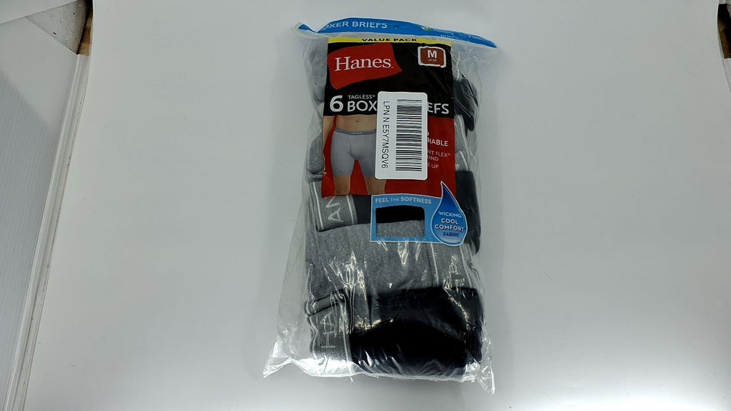 Hanes Boxer Briefs 6 Pack, Cotton, Cool Dri, Black/Grey, Medium