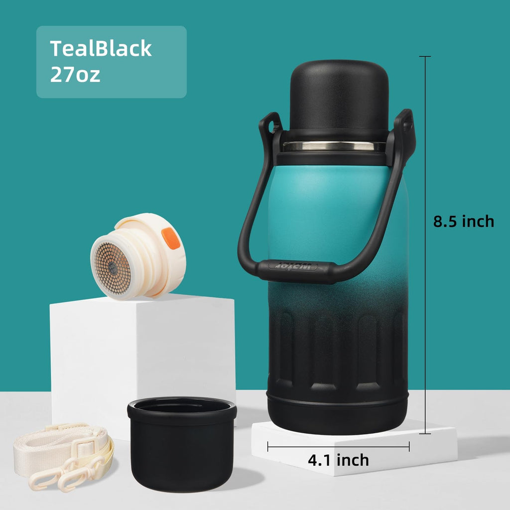 27 OZ Thermo Coffee Cup, Insulated Water Bottle w/ Lid, Teal/Black