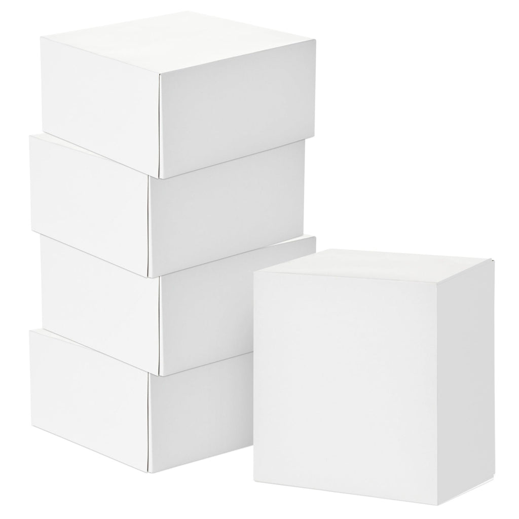 5 White 8" Gift Boxes w/ Lids - Perfect for Christmas & Birthdays